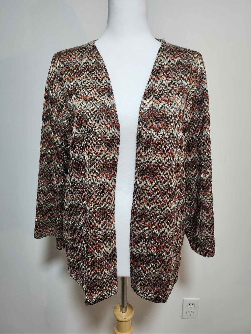 Alfred Dunner Multicolor Chevron Open-Front Cardigan
